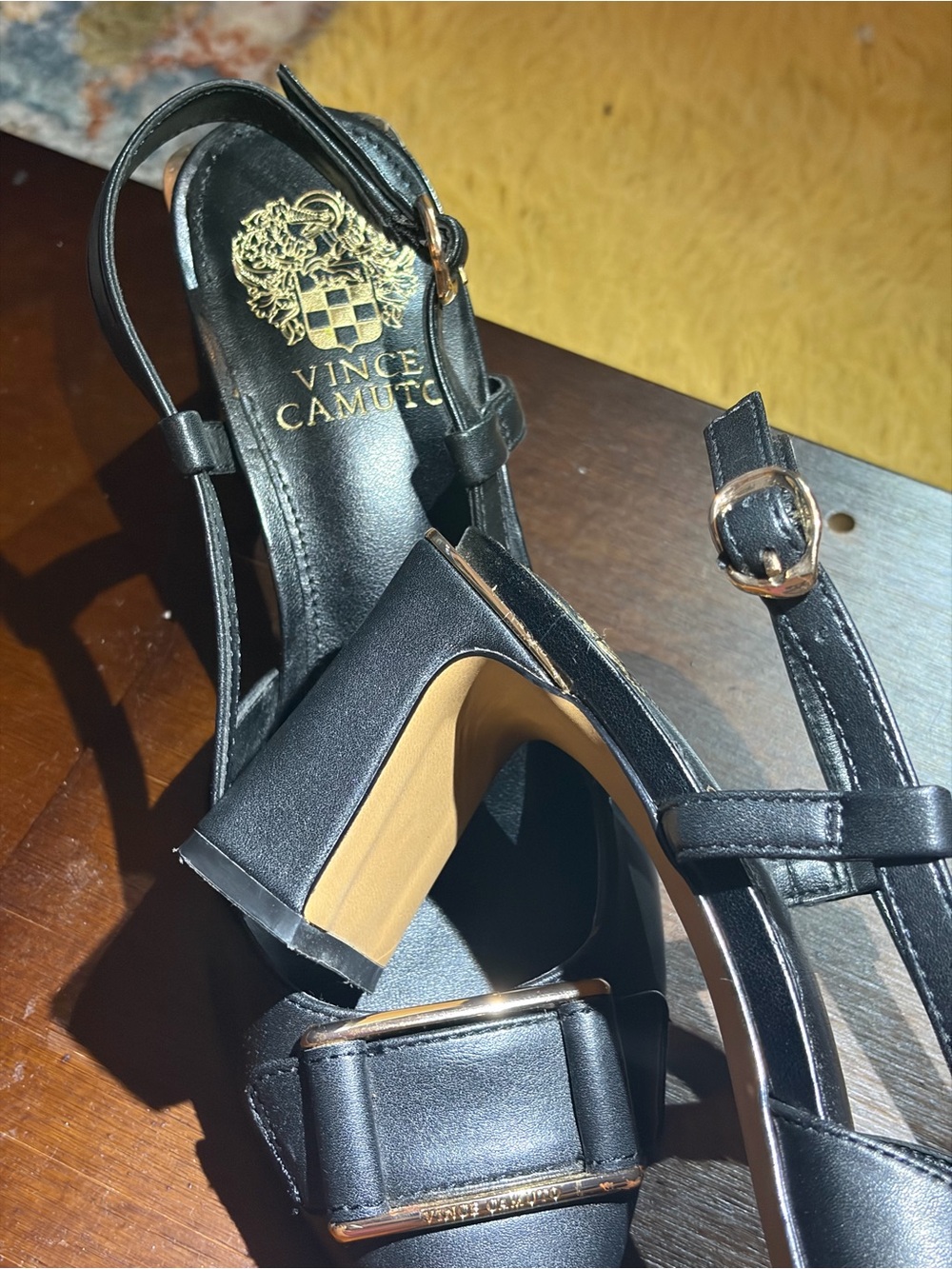 Vince Camuto Black Pointed Toe Slingback Pumps with Buckle Detail - Picture 4 of 12